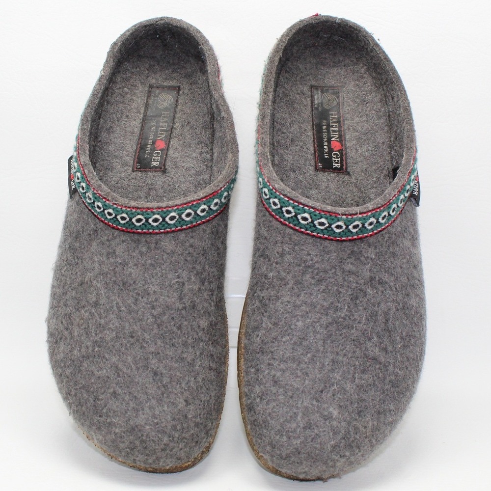 HAFLINGER GRIZZLY FRANZL Wool Clogs Grey Felt Cork Slipper Mens 12 Womens 14
